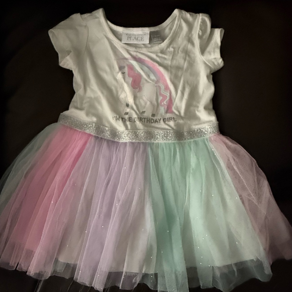 The Children's Place Unicorn Dress - White, Pink, Mint